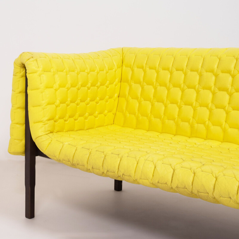 Vintage Sofa, Ruché Model in Yellow Leather Sofa by Inga Sempé for Ligne Roset, 2010