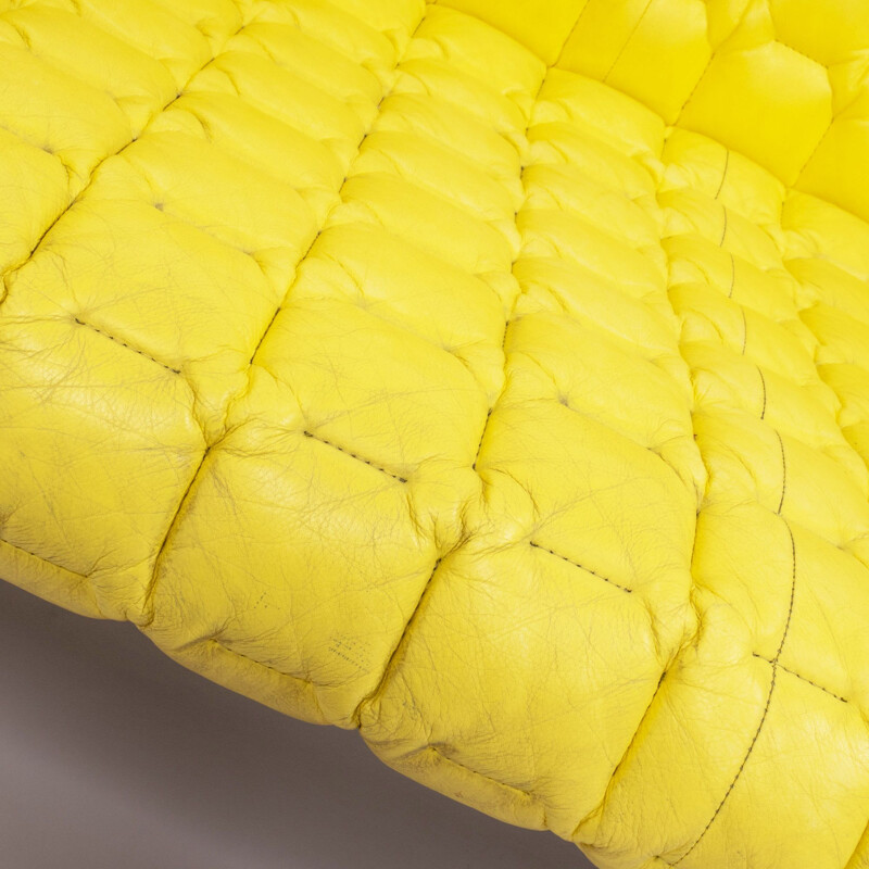 Vintage Sofa, Ruché Model in Yellow Leather Sofa by Inga Sempé for Ligne Roset, 2010