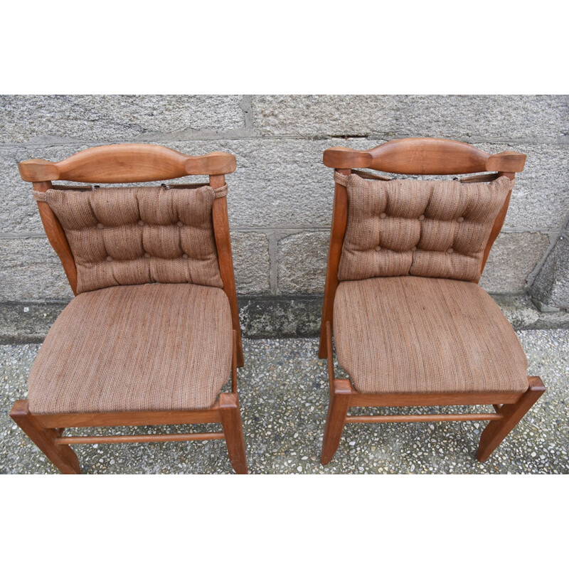 Paire de chaises en bois et tissu, GUILLERME et CHAMBRON - 1950