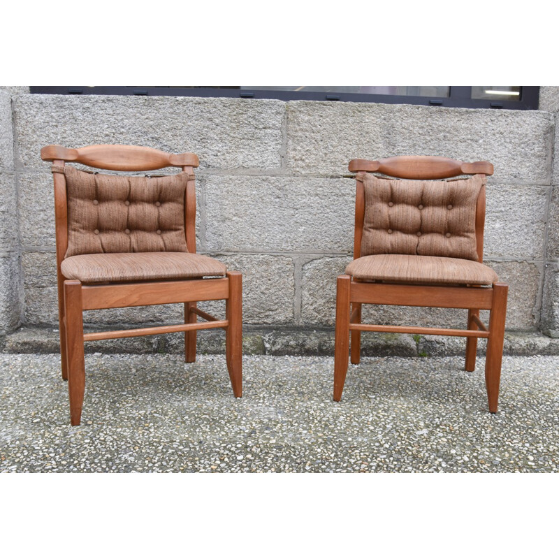 Paire de chaises en bois et tissu, GUILLERME et CHAMBRON - 1950