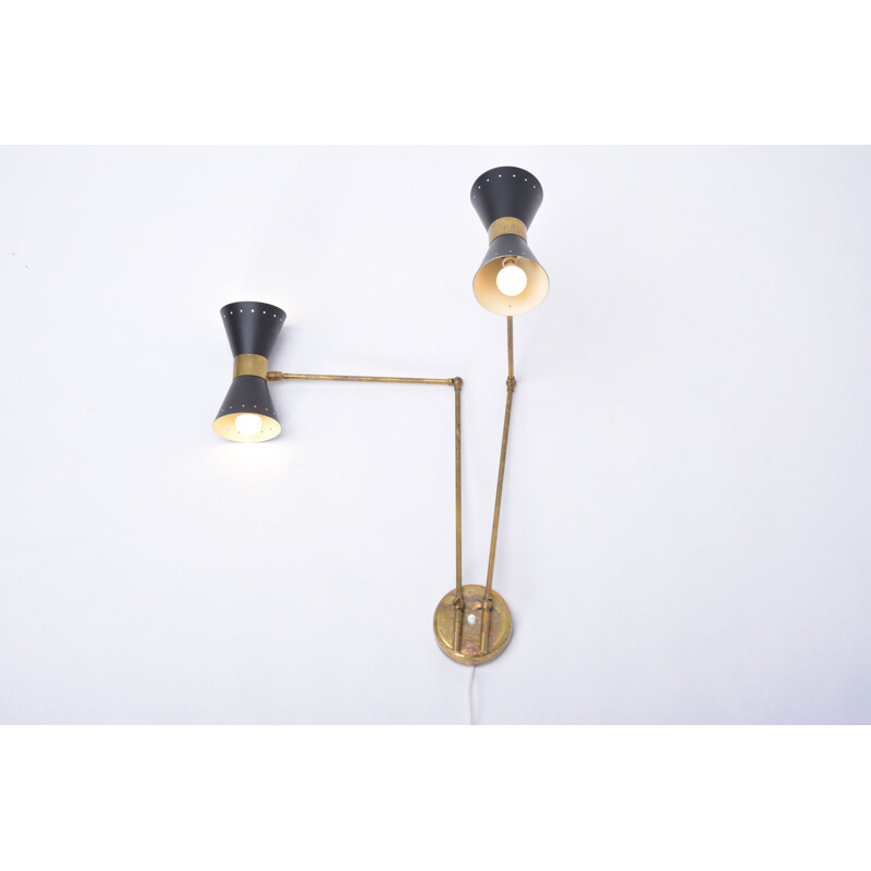 Vintage Wall Lamp Adjustable, Metal with Brass Elements, Italy