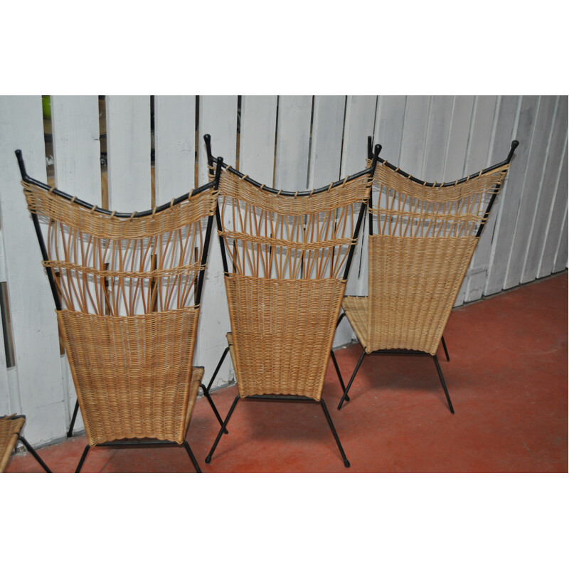 Vintage low chair in rattan and iron, Raoul GUYS - 1950s