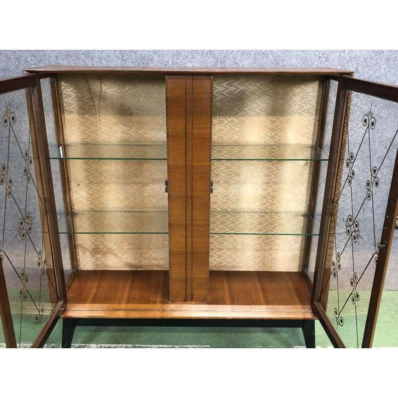 Bookcase in Walnut with window and compass feet, 1970s