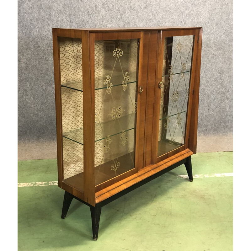 Bookcase in Walnut with window and compass feet, 1970s