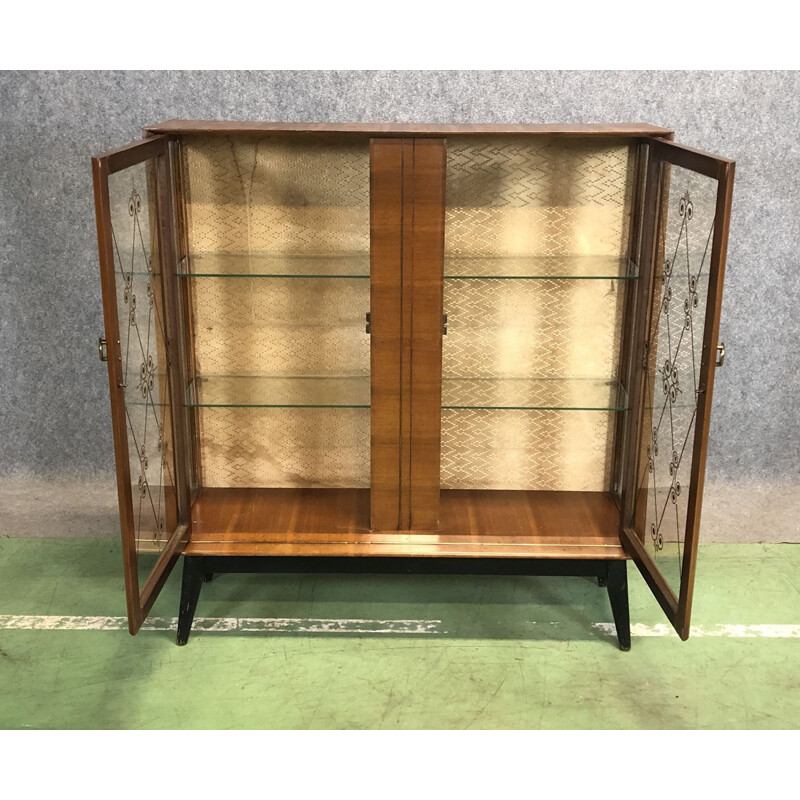 Bookcase in Walnut with window and compass feet, 1970s
