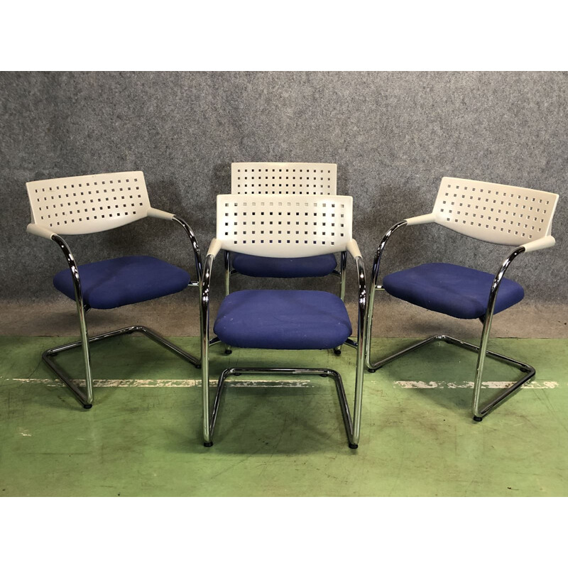 Suite of 4 vintage plastic and metal armchairs