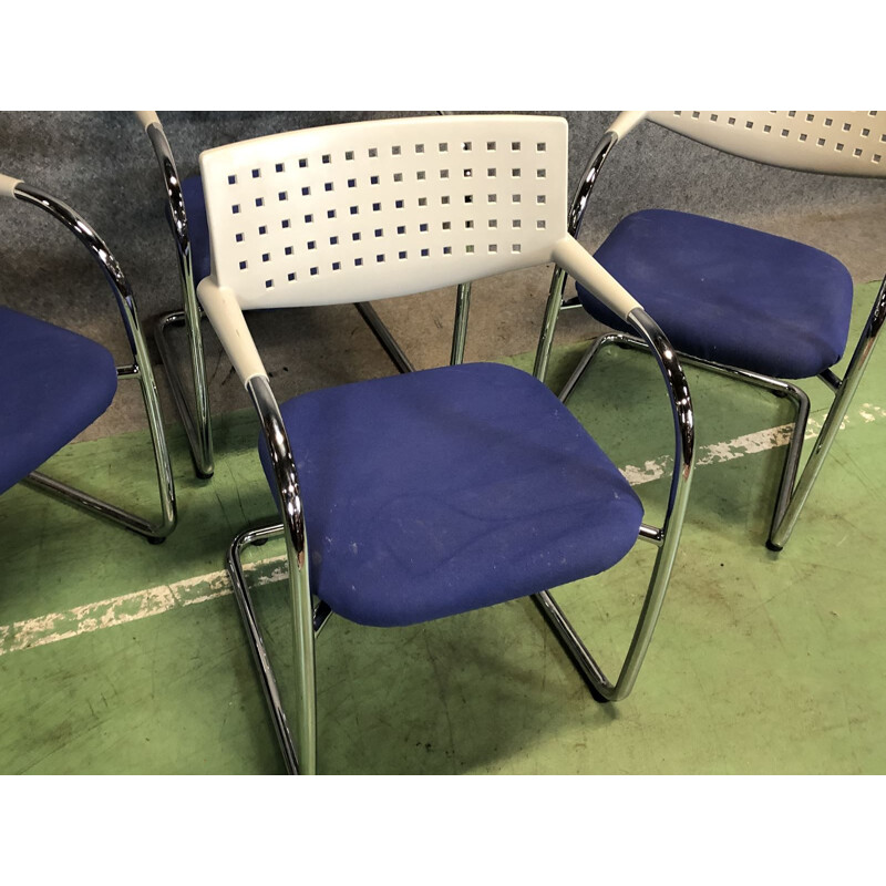 Suite of 4 vintage plastic and metal armchairs