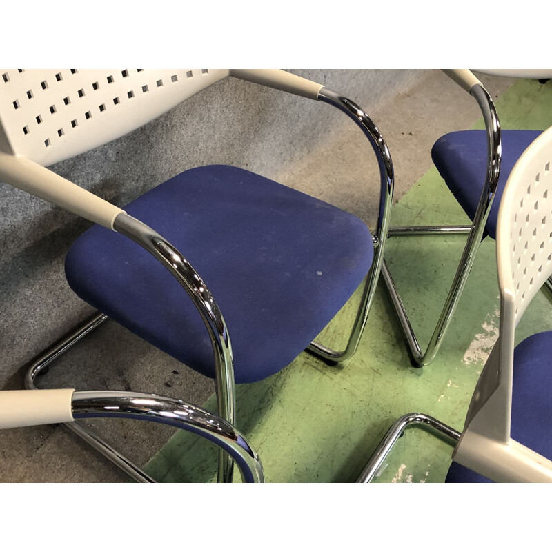 Suite of 4 vintage plastic and metal armchairs