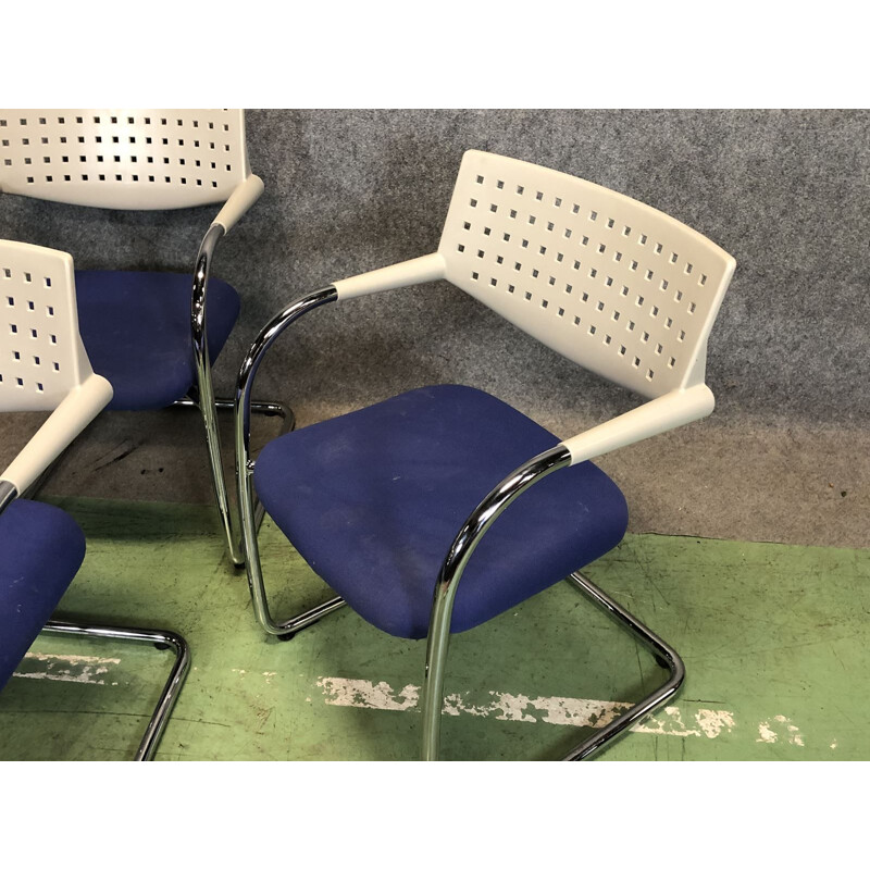 Suite of 4 vintage plastic and metal armchairs