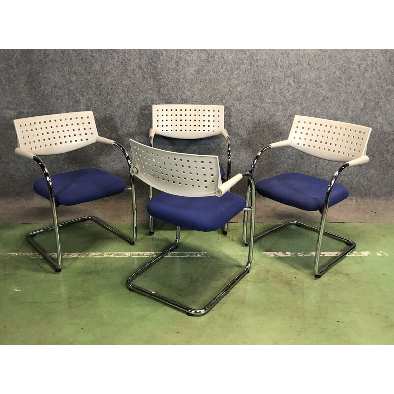 Suite of 4 vintage plastic and metal armchairs