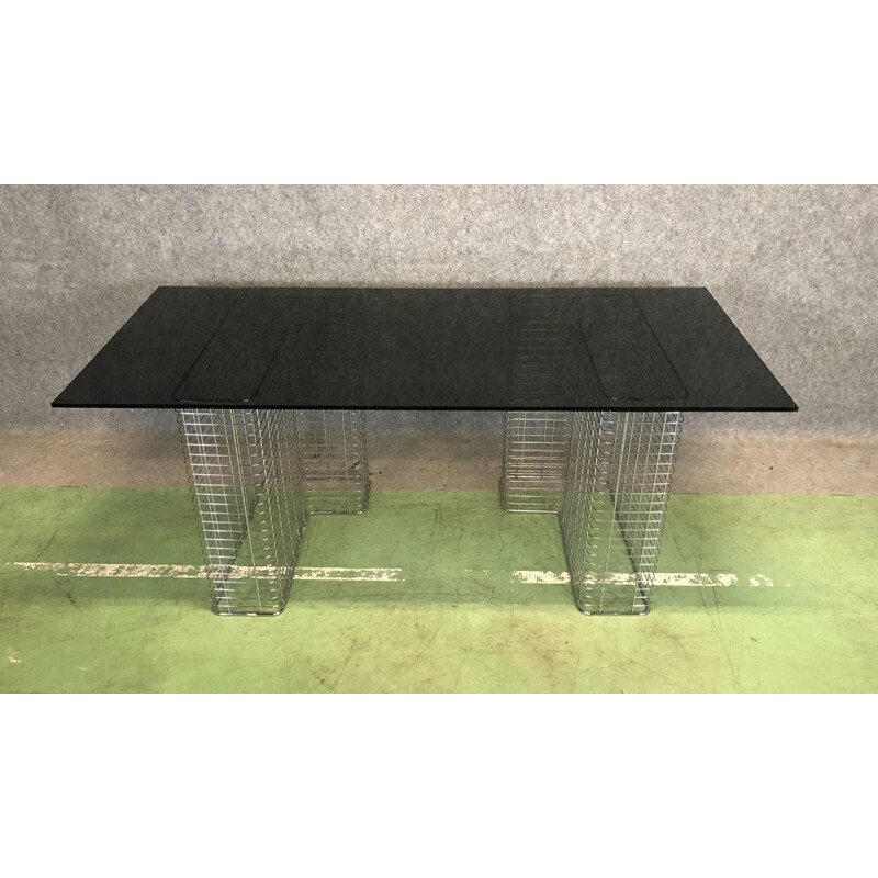 Vintage metal desk with smoked glass top