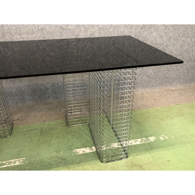 Vintage metal desk with smoked glass top