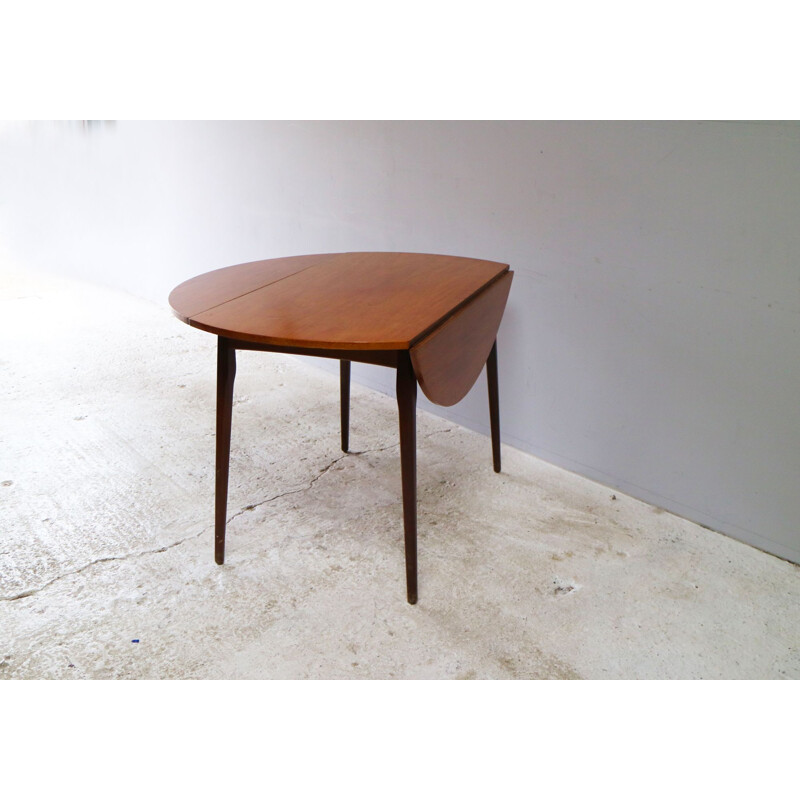 English drop leaf vintage dining table, teak, 1970s