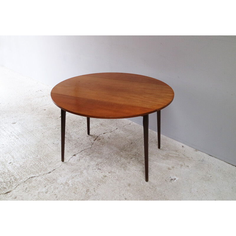 English drop leaf vintage dining table, teak, 1970s