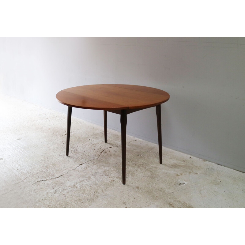 English drop leaf vintage dining table, teak, 1970s