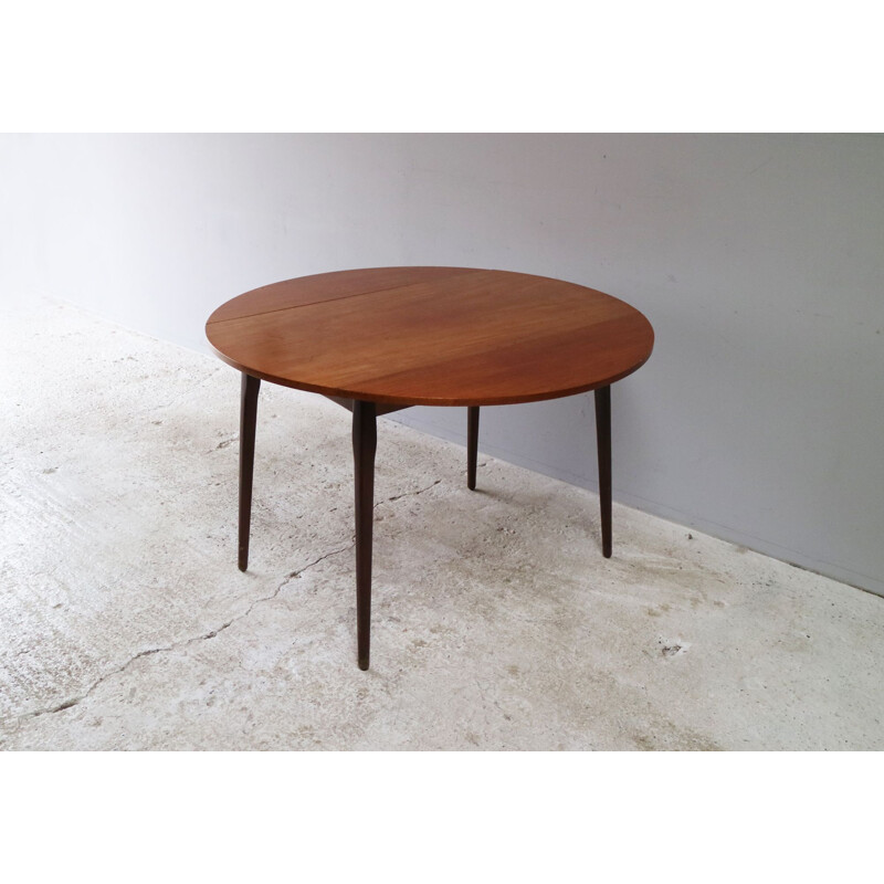 English drop leaf vintage dining table, teak, 1970s