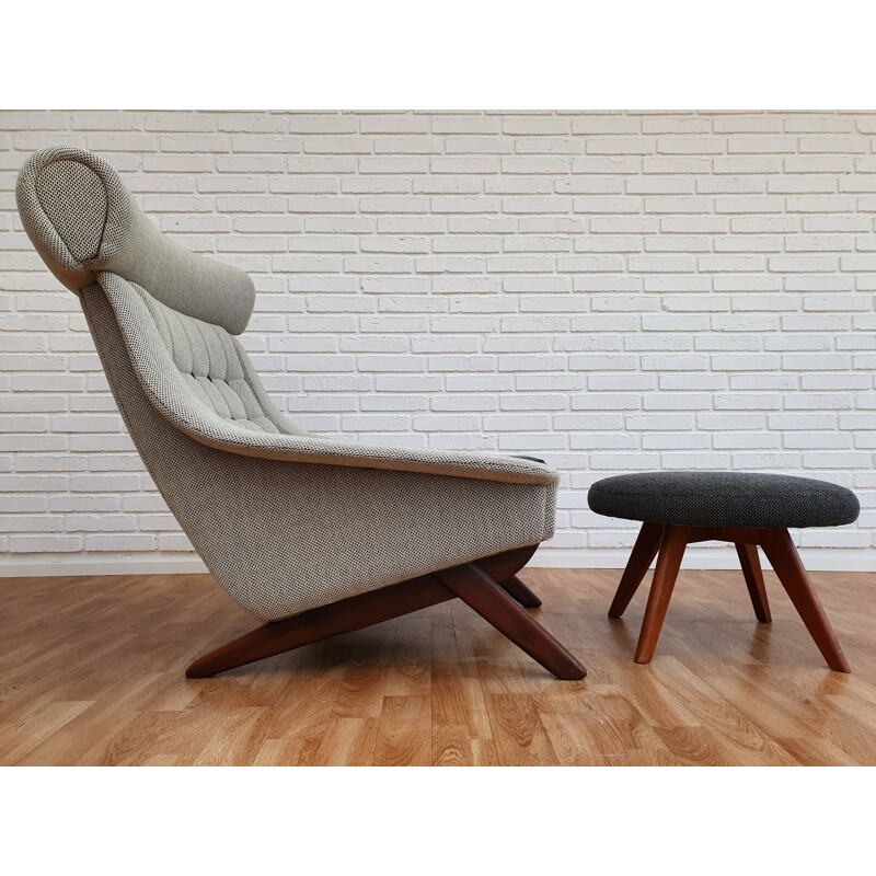 Vintage loungechair and foot stool by Illum Wikkelsø, Denmark, teak wood, 1970s