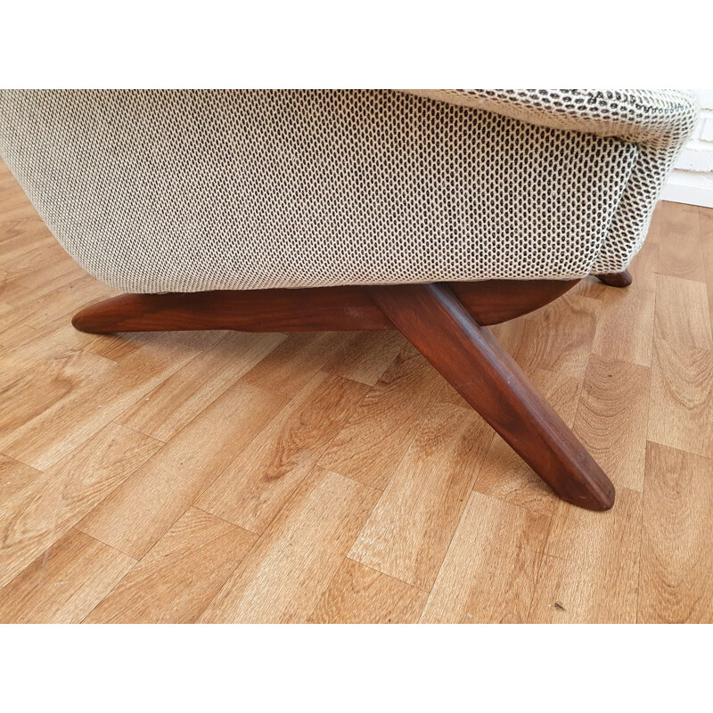 Vintage loungechair and foot stool by Illum Wikkelsø, Denmark, teak wood, 1970s