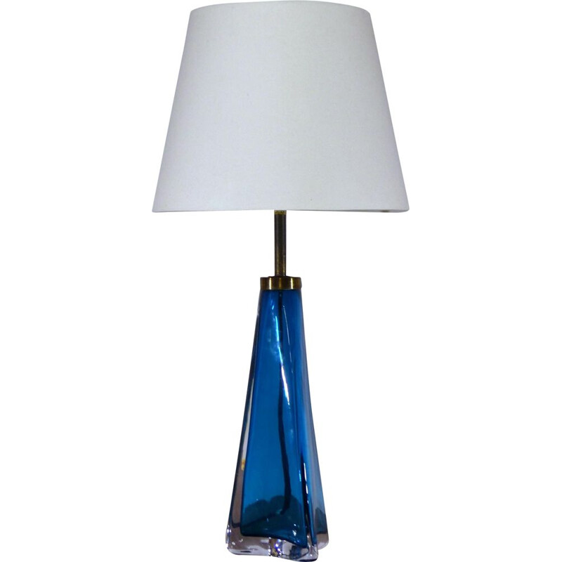 Vintage blue glass lamp by Orrefors, 1960s