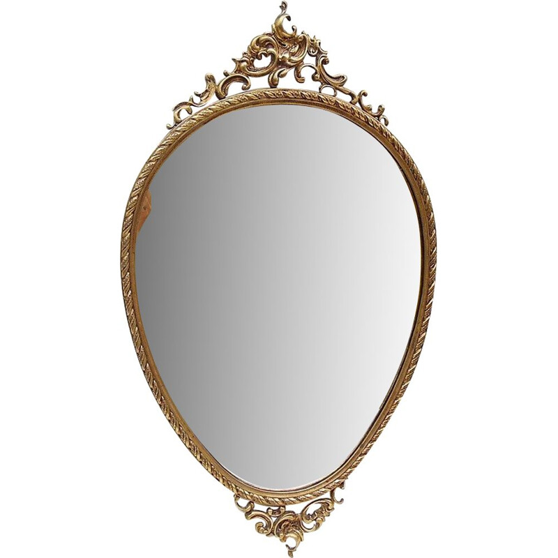 Vintage brass mirror with ornaments, 1950