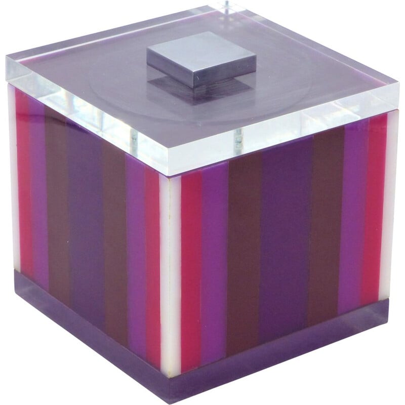 Seau à glace cubique Vintage, en verre acrylique violet et aluminium, 1970 