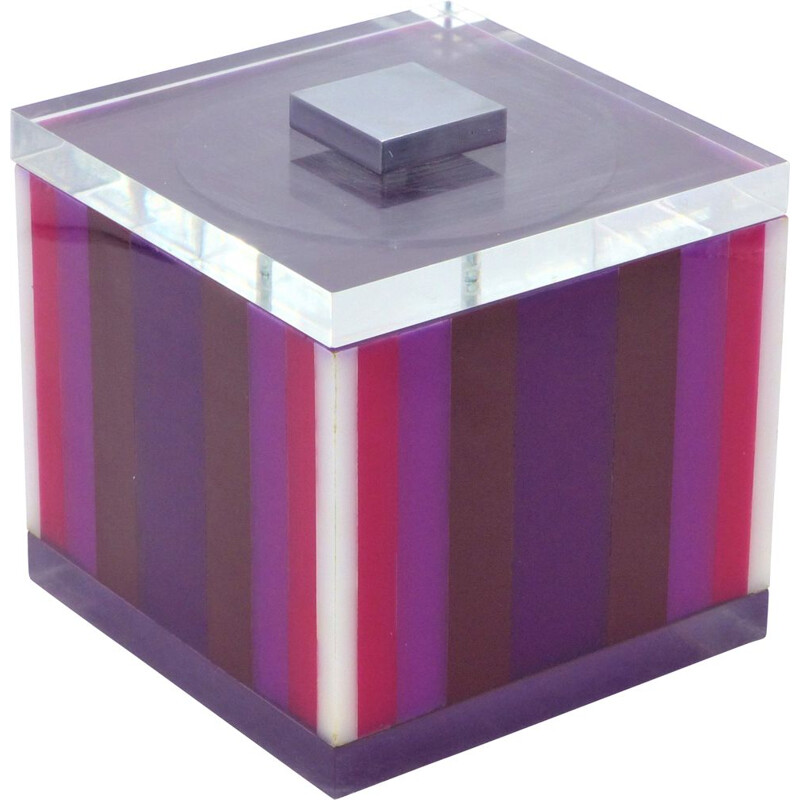 Vintage Purple Cubic Ice Bucket in Acrylic Glass and aluminum, 1970 