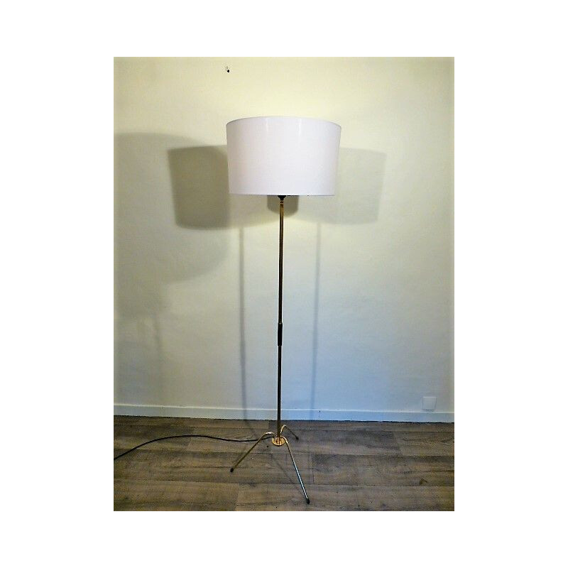 Vintage brass tripod floor lamp by Lunel, 1960