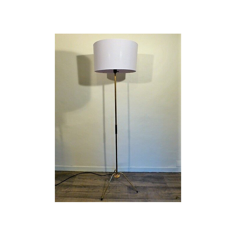 Vintage brass tripod floor lamp by Lunel, 1960