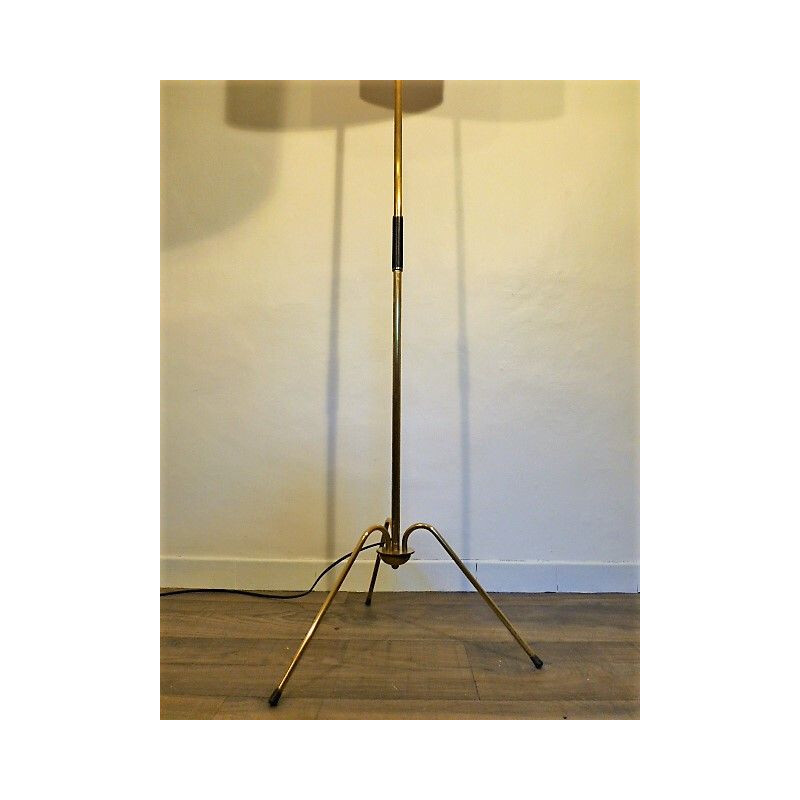 Vintage brass tripod floor lamp by Lunel, 1960