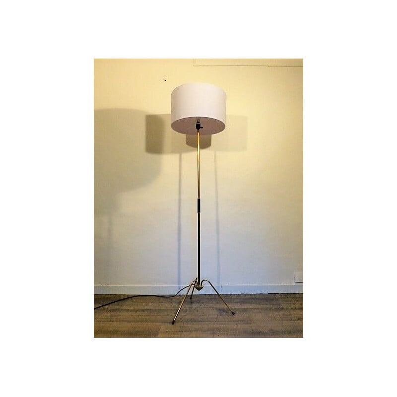 Vintage brass tripod floor lamp by Lunel, 1960