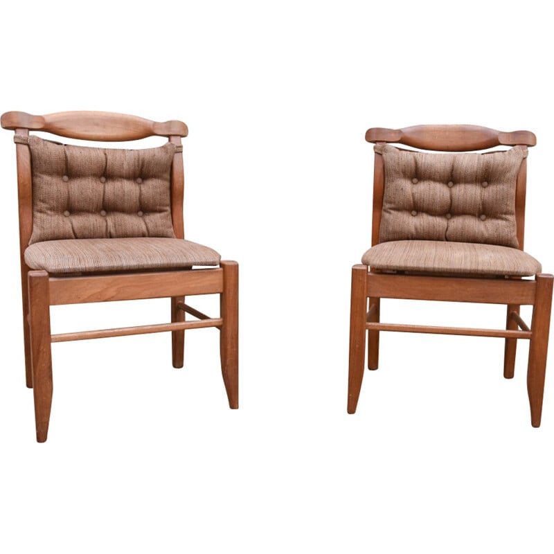 Pair of chairs in wood and fabric, GUILLERME and CHAMBRON - 1950s