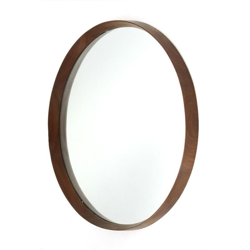 Vintage Round Italian  Mirror with wooden frame, 1960s
