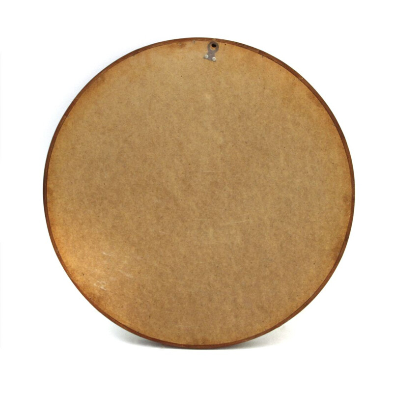 Miroir Vintage Italien Rond avec cadre en bois, 1960