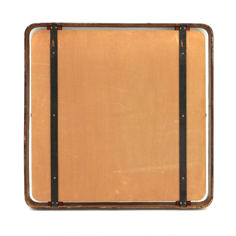 Vintage Square Mirror with leather frame, Italy, 1960s