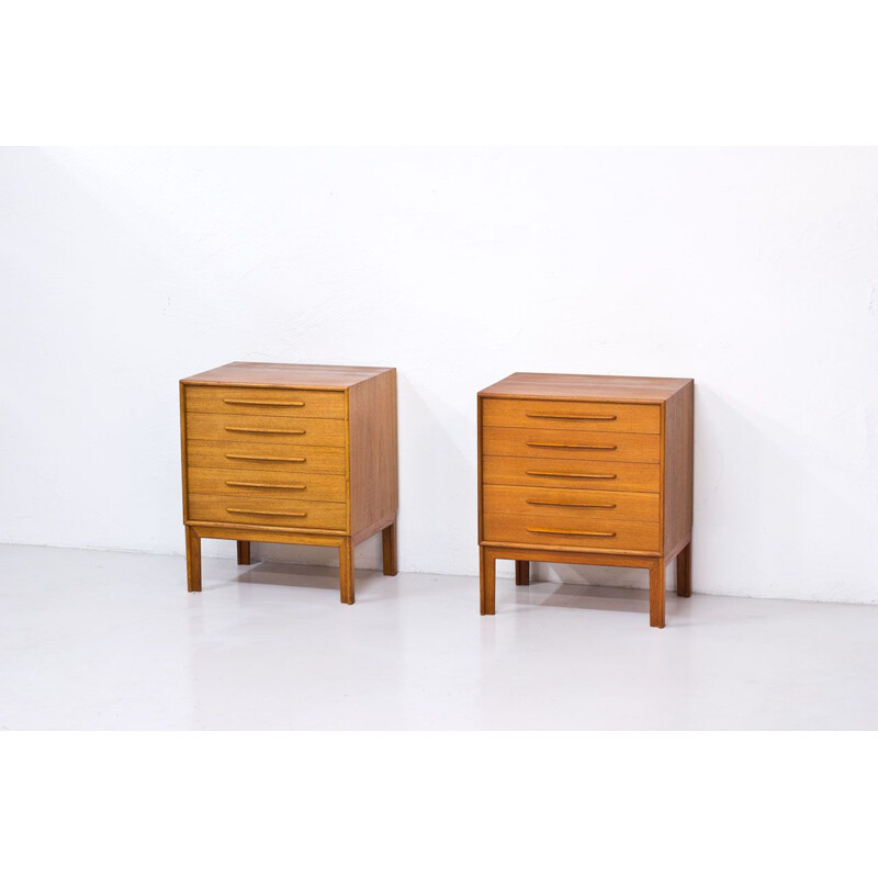 Vintage Pair of Chest of Drawers in Teak by Alf Svensson for Bjästa Möbelfabrik, Sweden, 1960s