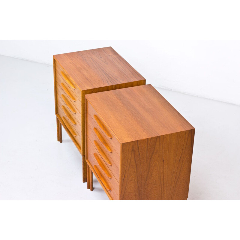 Vintage Pair of Chest of Drawers in Teak by Alf Svensson for Bjästa Möbelfabrik, Sweden, 1960s