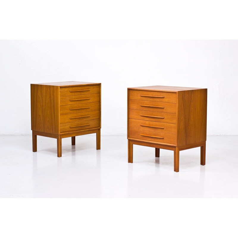 Vintage Pair of Chest of Drawers in Teak by Alf Svensson for Bjästa Möbelfabrik, Sweden, 1960s