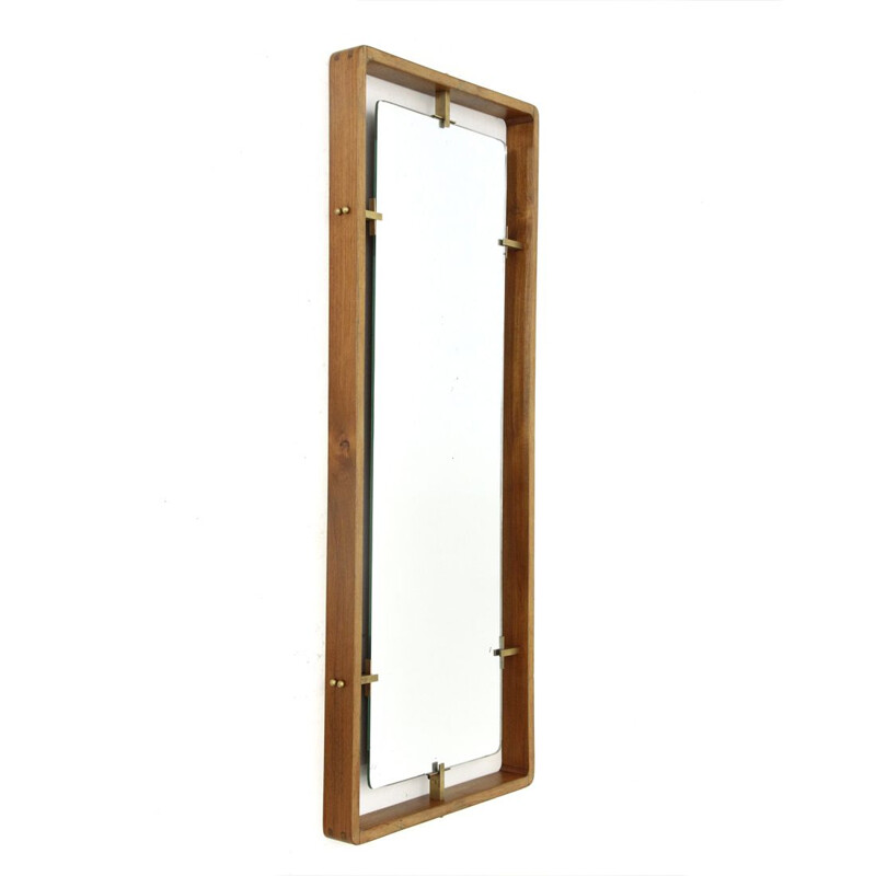 Vintage Rectangular frame Mirror in wood and brass by Sant Ambrogio e De Berti, 1950s
