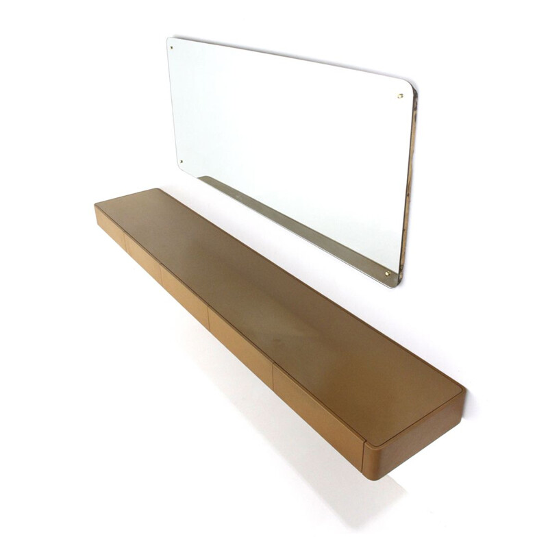 Vintage italian rectangular mirror with brass studs, 1950s