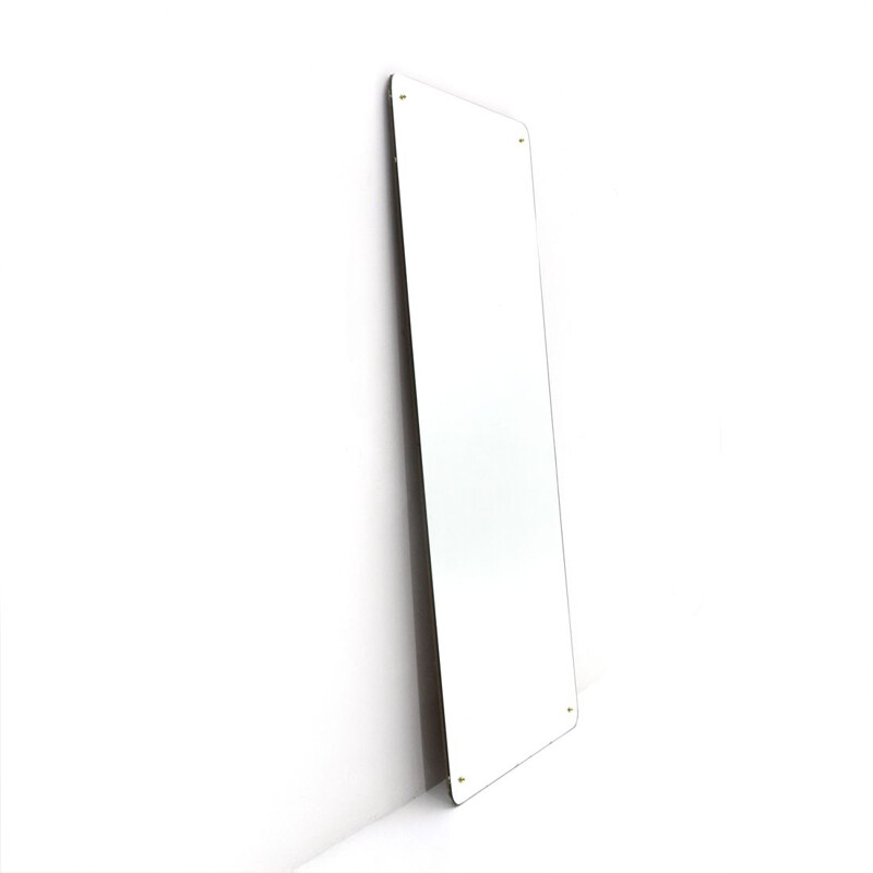 Vintage italian rectangular mirror with brass studs, 1950s