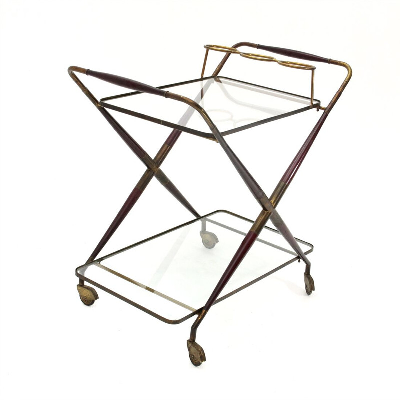 Vintage brass and glass serving table, 1950s