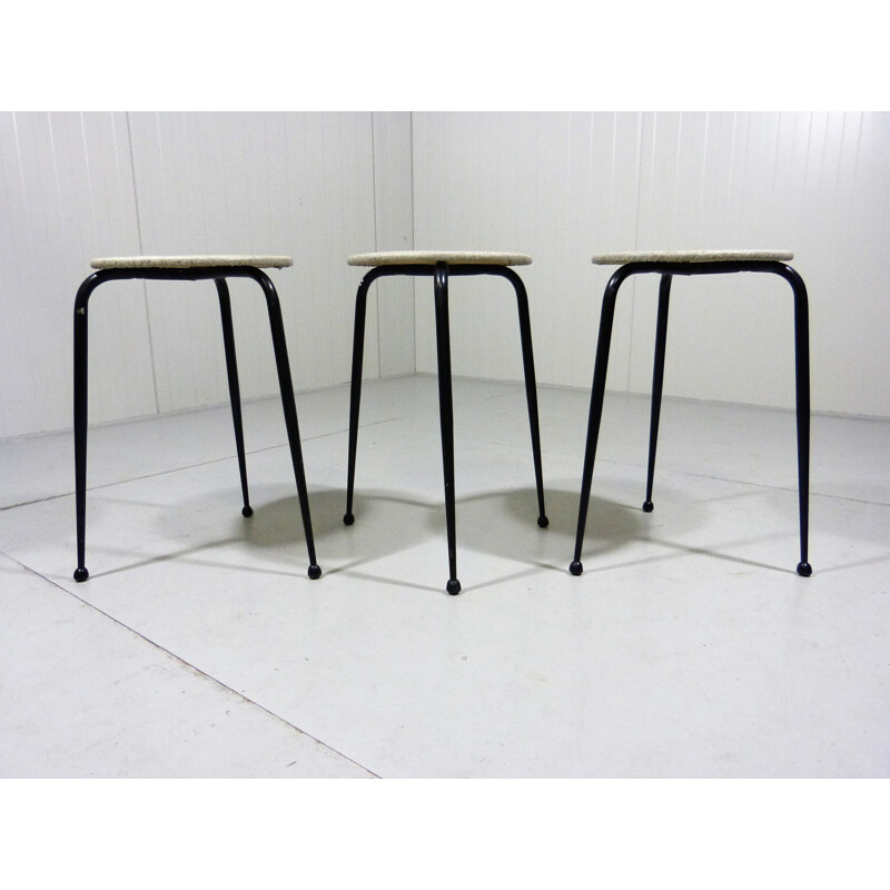 Set of 3 vintage stackable iron stools Netherlands 1950s