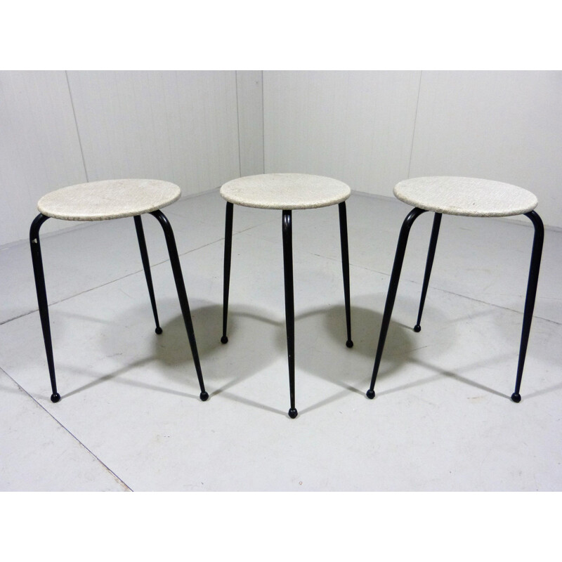 Set of 3 vintage stackable iron stools Netherlands 1950s