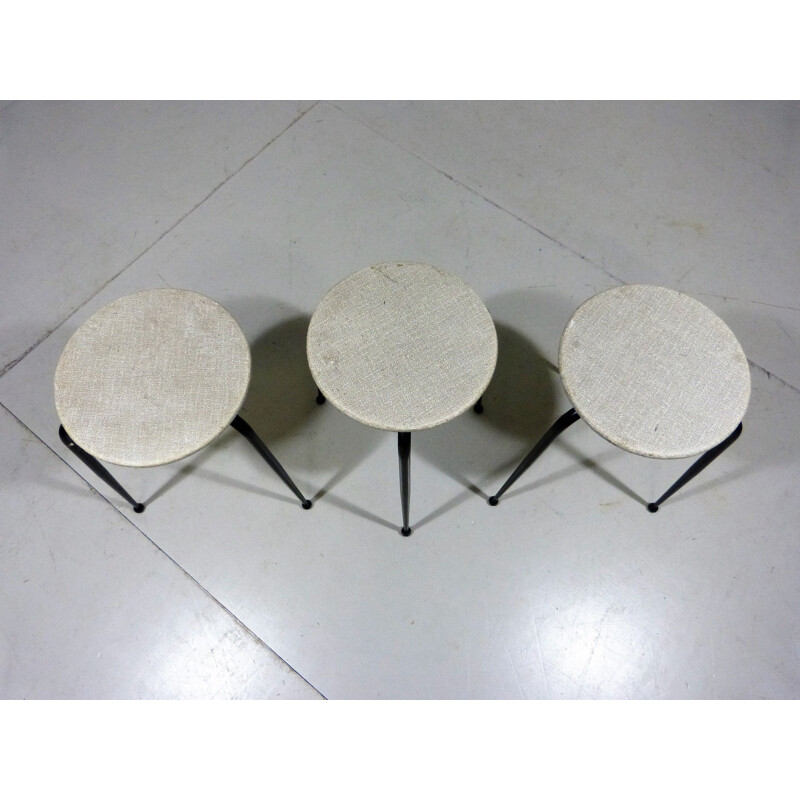 Set of 3 vintage stackable iron stools Netherlands 1950s