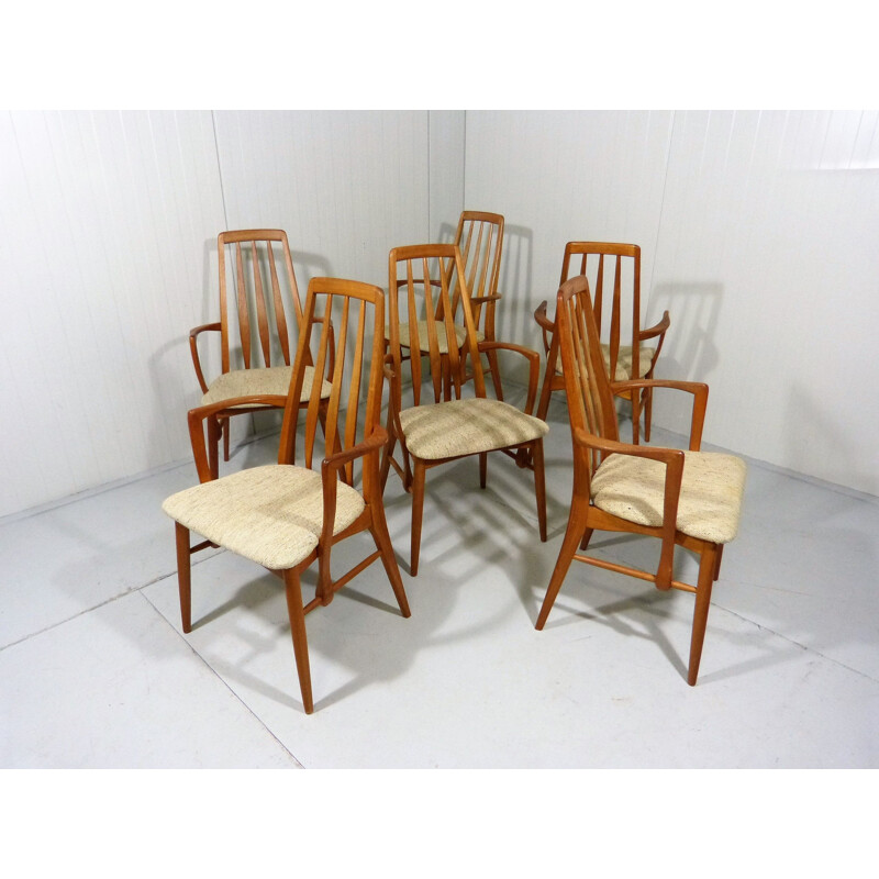 Set of 6 vintage dining chairs Eva by Niels Koefoed for Hornslet Denmark, 1960s