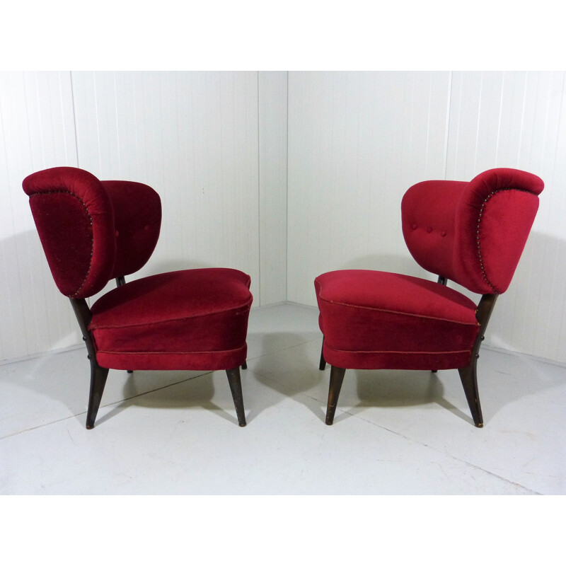 Ensemble de 2 fauteuils lounge vintage par Otto Schulz, Suède années 1950