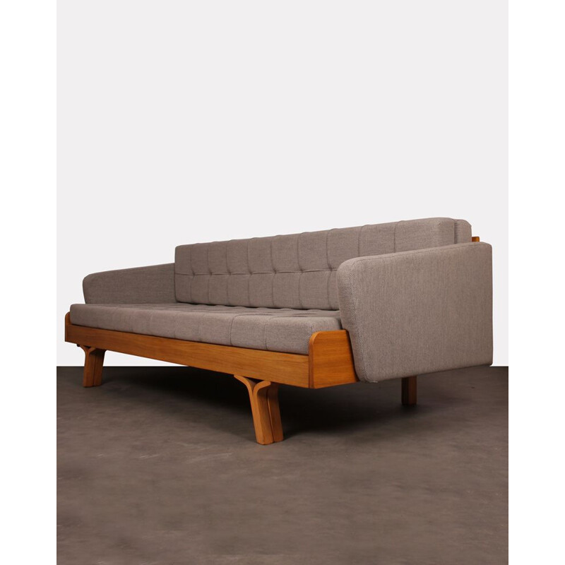Vintage sofa for Drevopodnik Holesov in grey fabric and wood 1960