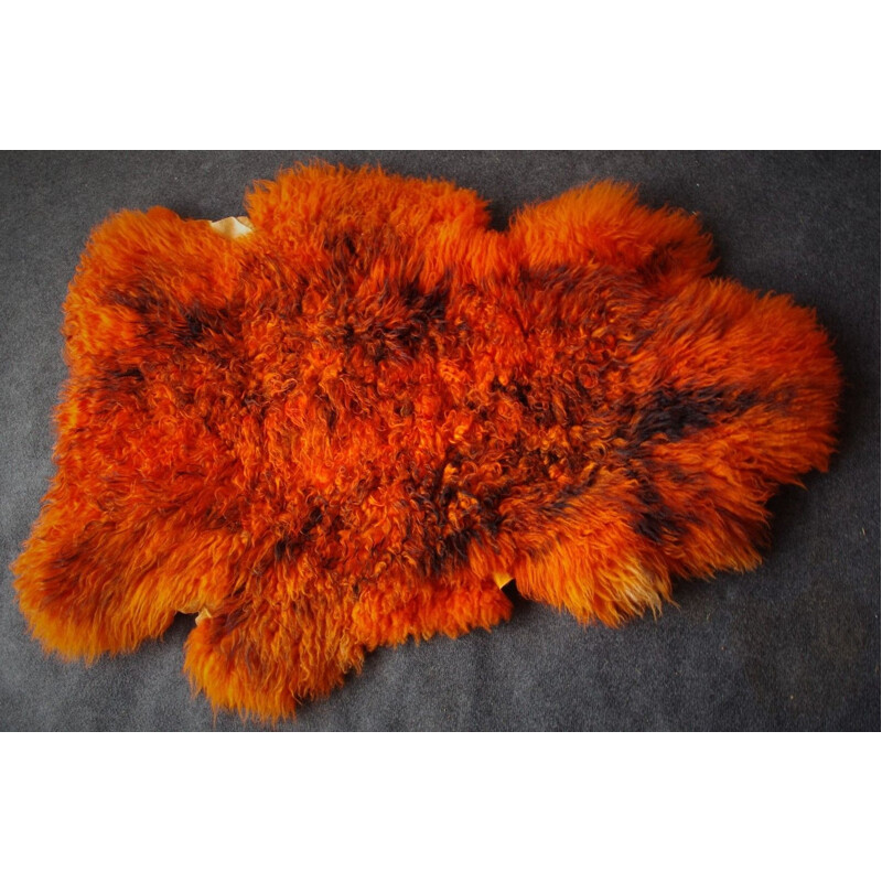 Vintage german orange carpet in sheepskin 1960s