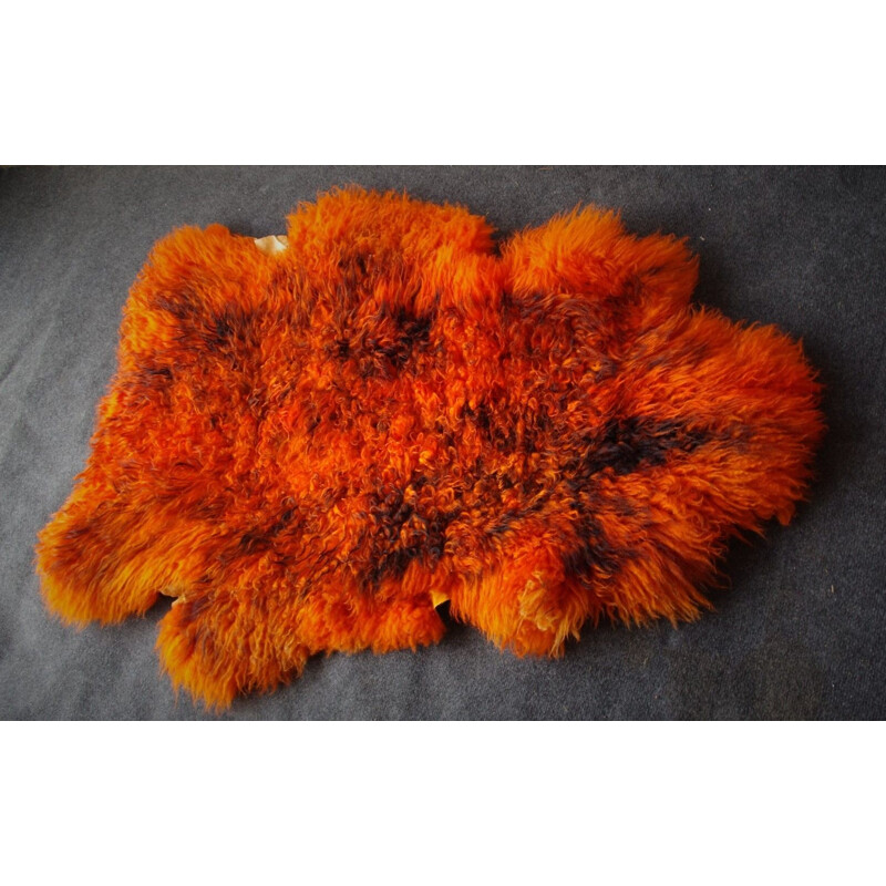 Vintage german orange carpet in sheepskin 1960s