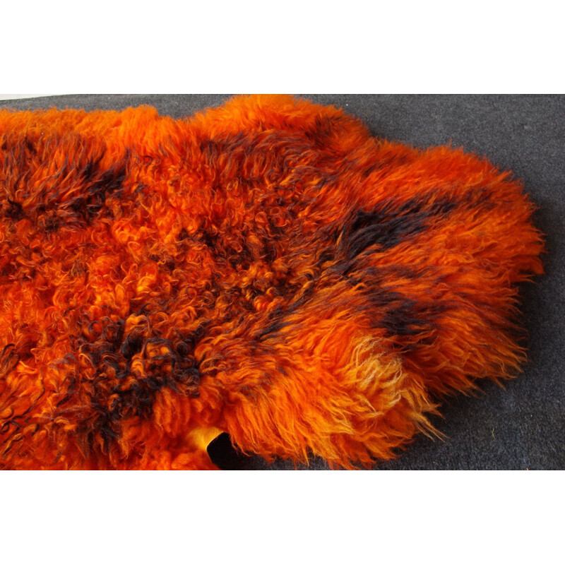 Vintage german orange carpet in sheepskin 1960s